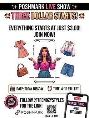 Poshmark Live Silent Auction! $3 bids! Join Now!!!